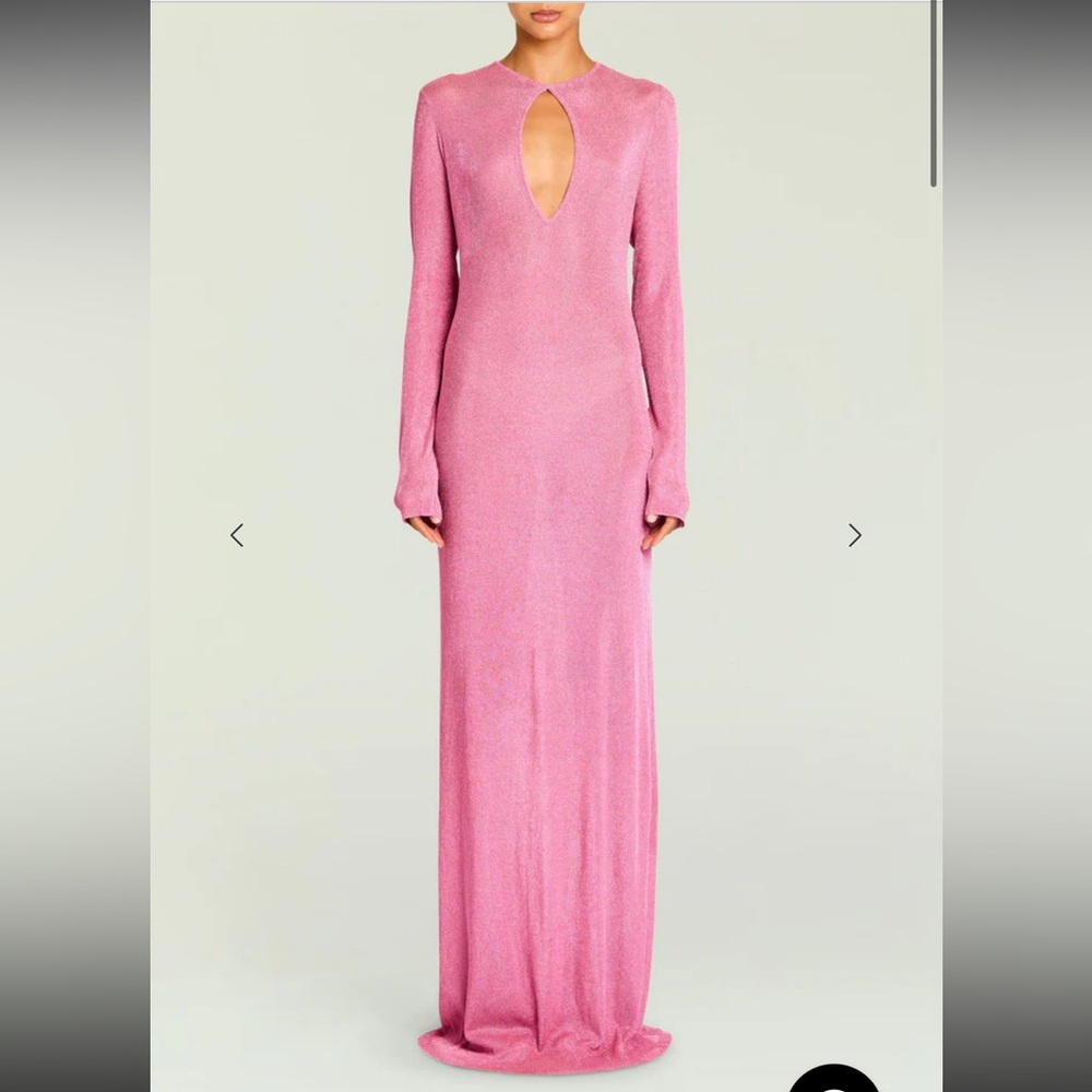 SEROYA CARMEL METALLIC KNIT MAXI DRESS